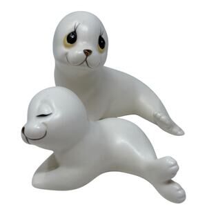 Vintage Oxford Mother & Baby White Seal Pup Ceramic Figurines Set of‎ 2 Mexico
